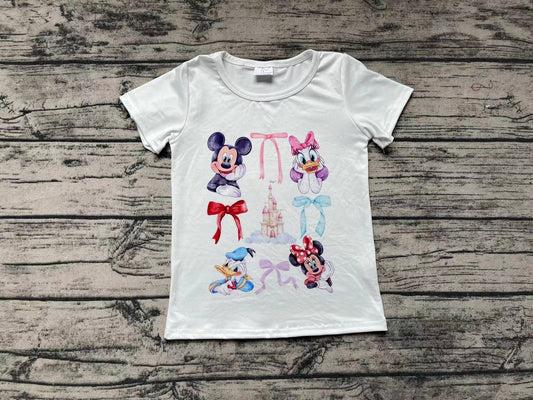 Baby Girls Cartoon Mouse Bows Short Sleeve Shirts Tops
