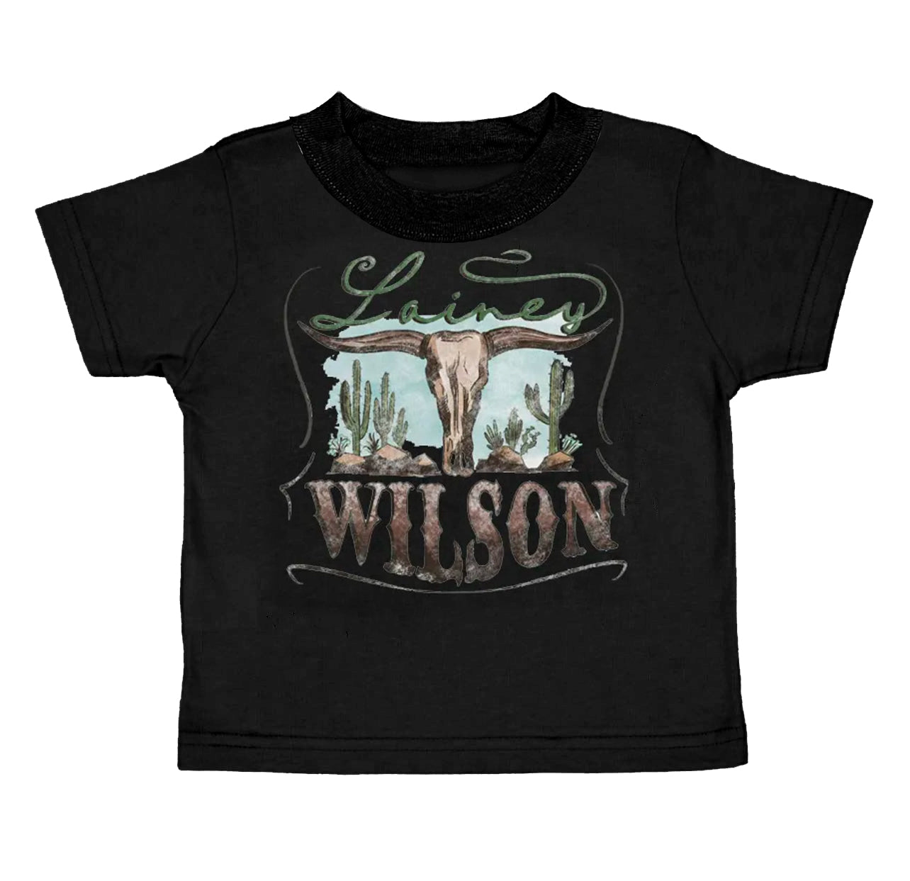 Baby Girls Black Cow Skull Singer Short Sleeve Tee Shirts Tops Preorder