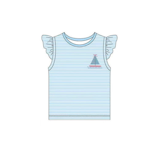 Baby Girls Flutter Sleeve Sail Boat Tee Shirts Tops Preorder