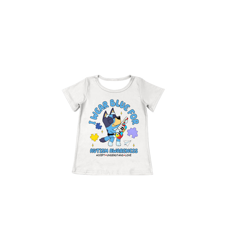 Baby Girls Wear Blue Autism Short Sleeve Tee Shirts Tops Preorder