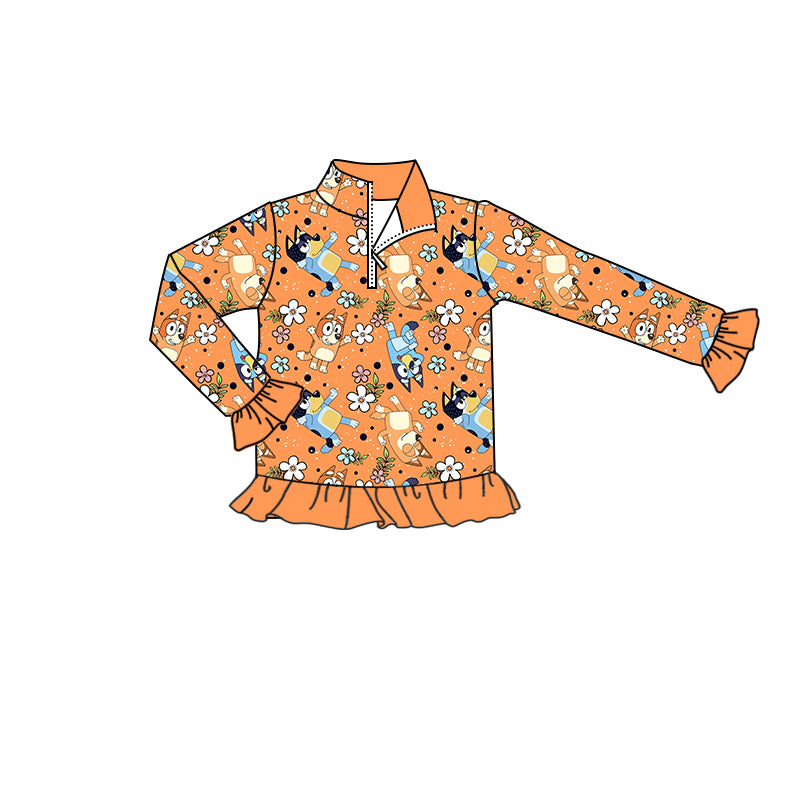 Baby Girls Dogs Flowers Zip Long Sleeve Pullovers Tops Preorder