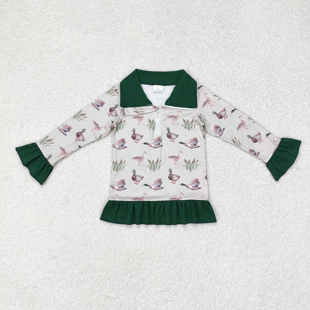 Baby Girls Mallard Ducks Ruffles Zip Pullovers Tops