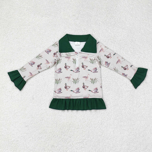 Baby Girls Mallard Ducks Ruffles Zip Pullovers Tops
