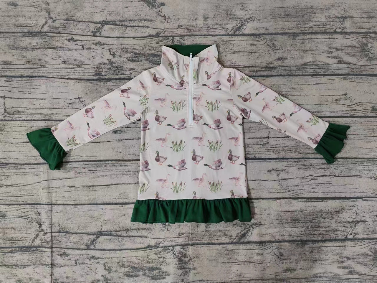 Baby Girls Mallard Ducks Ruffles Zip Pullovers Tops