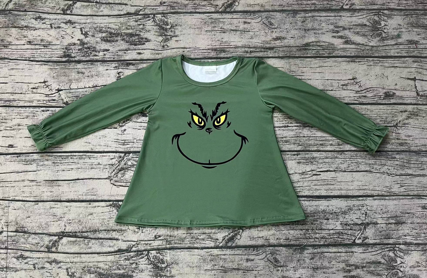 Baby Girls Christmas Green Face Smile Tunic Tops