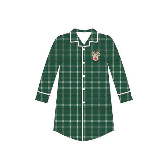 Adult Women Green Christmas Deer Checkered Tops Sleep Wear Preorder