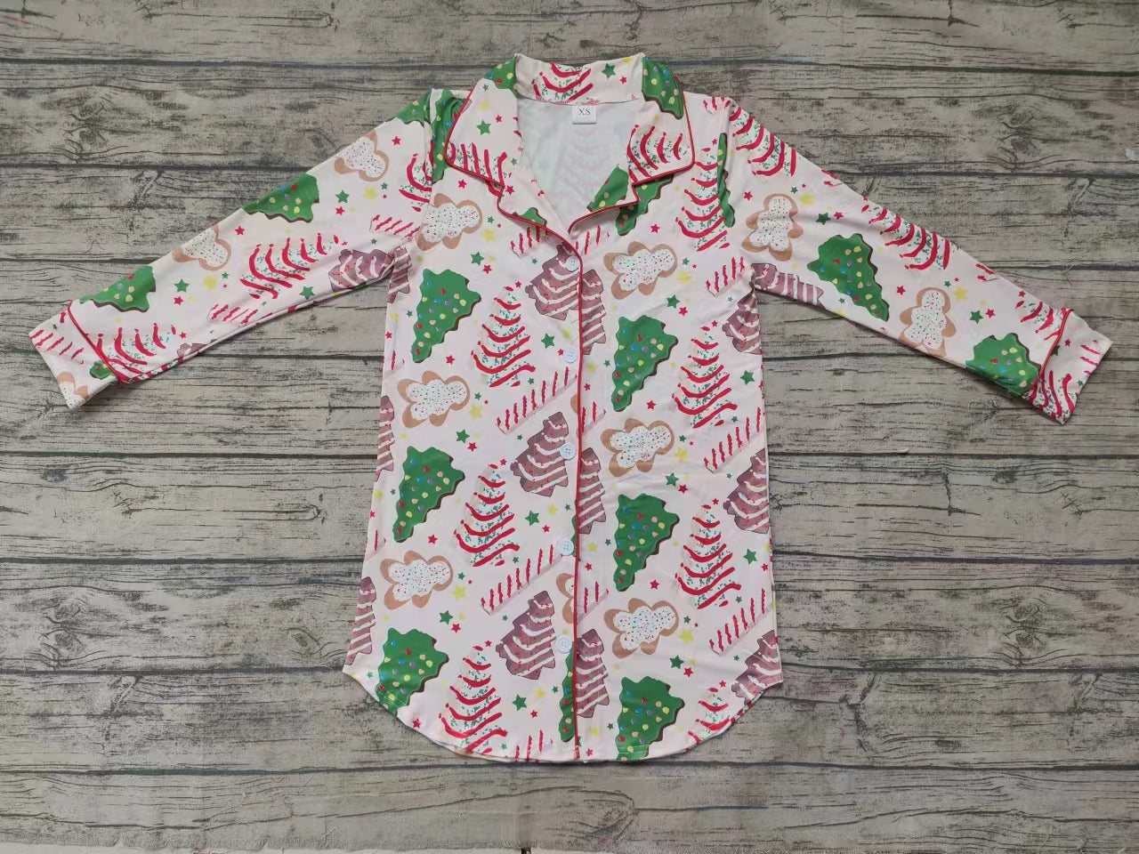 Adult Women Christmas Tree Cakes Tops Sleep Wear Lounge Pajamas