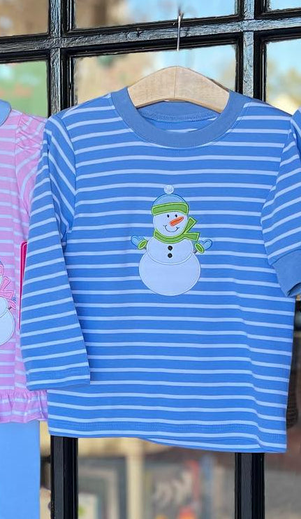 Baby Boys Blue Stripes Snowman Long Sleeve Tee Shirts Tops Preorder