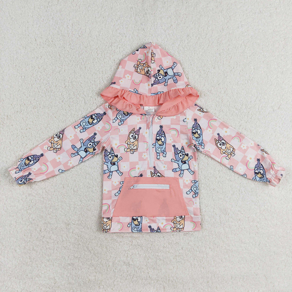 Baby Girls Pink Dogs Rainbow Hooded Long Sleeve Tops