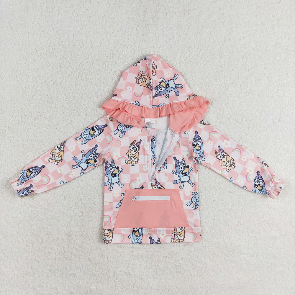 Baby Girls Pink Dogs Rainbow Hooded Long Sleeve Tops