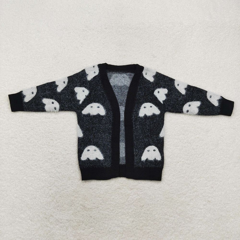 Baby Girls Halloween Black Ghost Long Sleeve Sweaters Cardigans