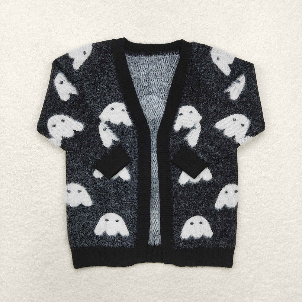 Baby Girls Halloween Black Ghost Long Sleeve Sweaters Cardigans