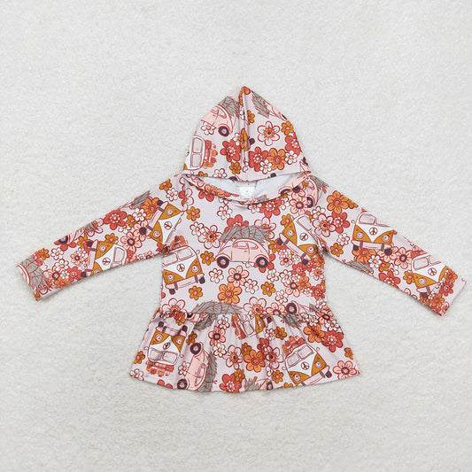 Baby Girls Fall Cars Flowers Hooded Ruffle Tops