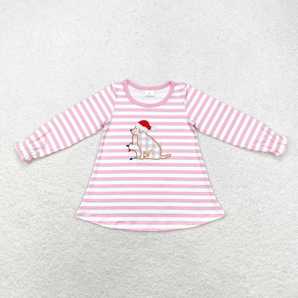 Baby Girls Christmas Pink Stripes Dog Tee Shirts Tops