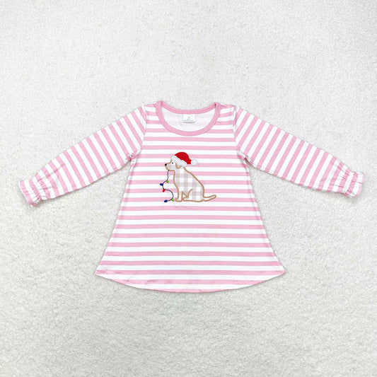 Baby Girls Christmas Pink Stripes Dog Tee Shirts Tops