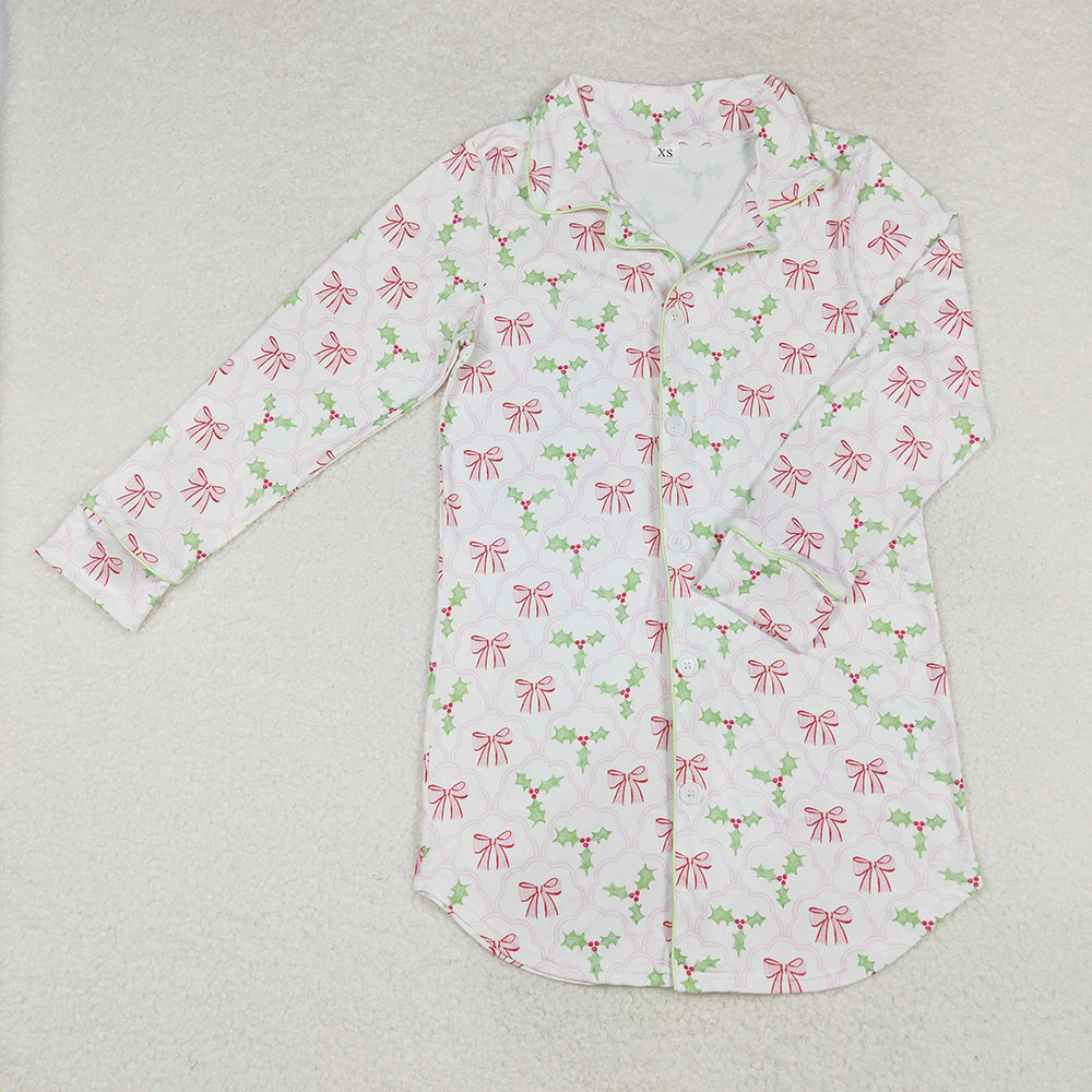 Family Mommy Baby Girls Christmas Bows Holly Pajamas Clothes Sets