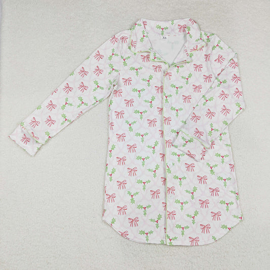 Adult Women Christmas Bows Holly Tops Sleep Wear