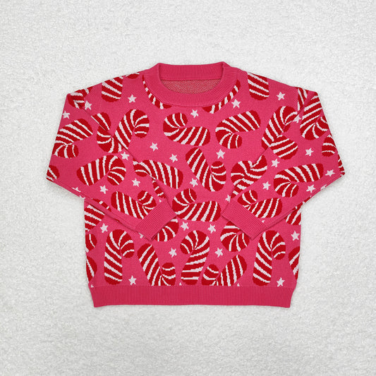 Baby Girls Pink Christmas Candy Cane Long Sleeve Sweaters