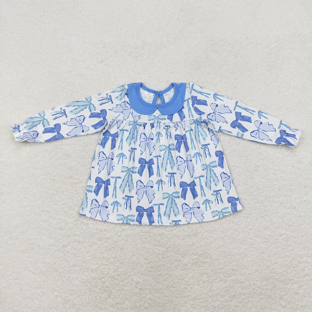 Baby Girls Blue Bows Collar Knee Length Dresses