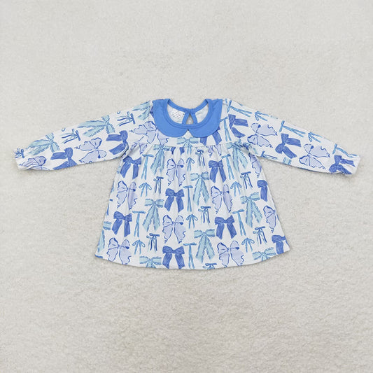 Baby Girls Blue Bows Collar Knee Length Dresses