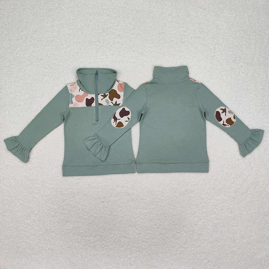 Baby Girls Camo Dog Ducks Long Sleeve Zip Pullovers Tops