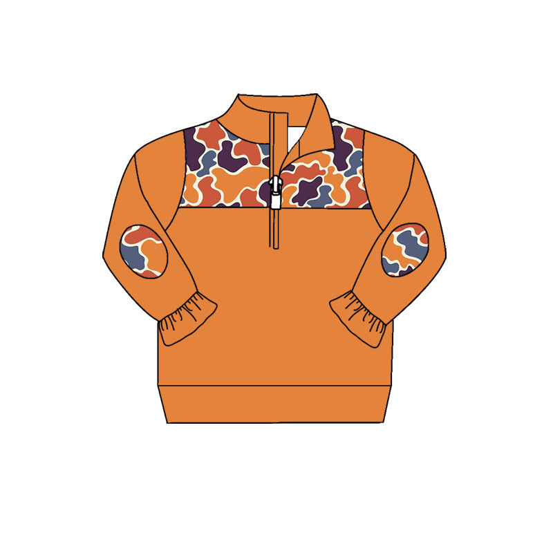 Baby Girls Orange Navy Camo Zip Pullovers Tops Preorder