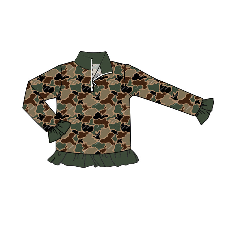 Baby Girls Green Camo Ducks Zip Pullovers Shirts Tops Preorder