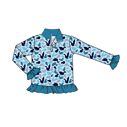 Baby Girls Blue Ducks Camo Zip Pullovers Shirts Tops Preorder