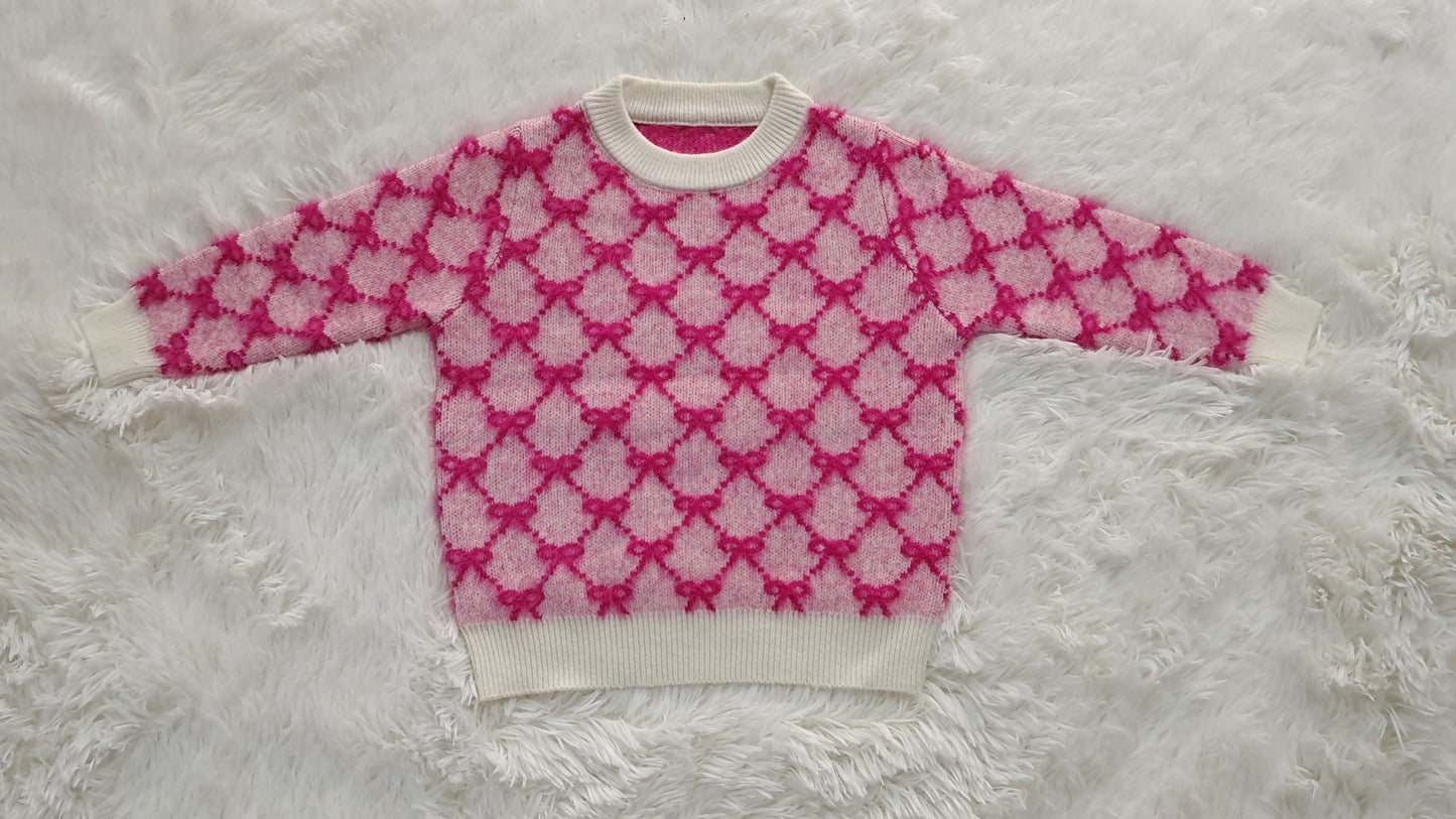 Baby Girls Dark Pink Bows Long Sleeve Sweaters