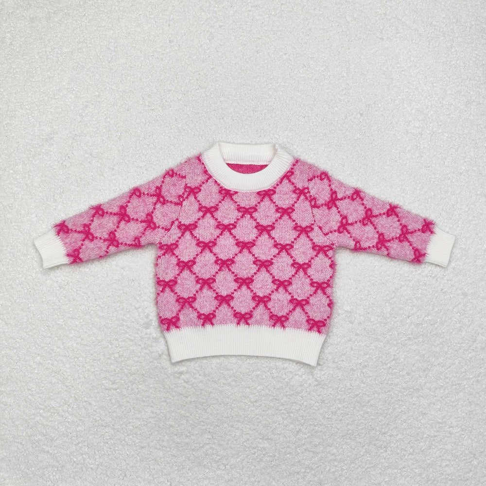 Baby Girls Dark Pink Bows Long Sleeve Sweaters