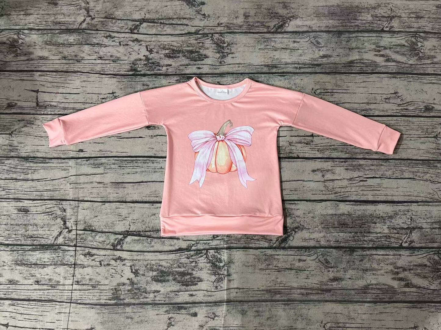 Baby Girls Pink Pumpkin Bow Long Sleeve Tee Shirts Tops