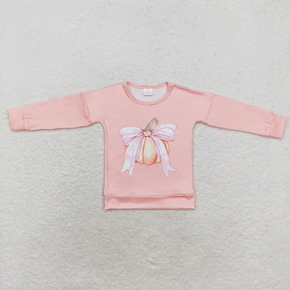 Baby Girls Pink Pumpkin Bow Sibling Sister Shirt Rompers