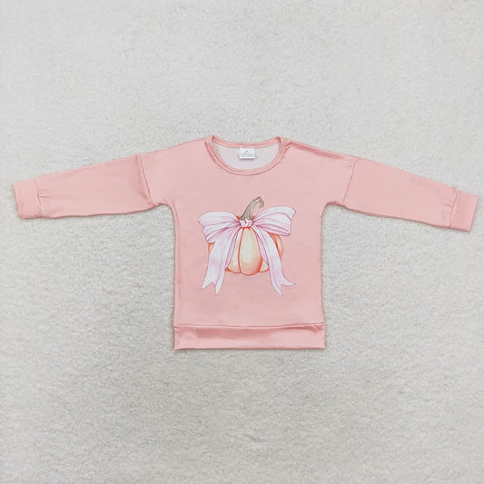 Baby Girls Pink Pumpkin Bow Sibling Sister Shirt Rompers