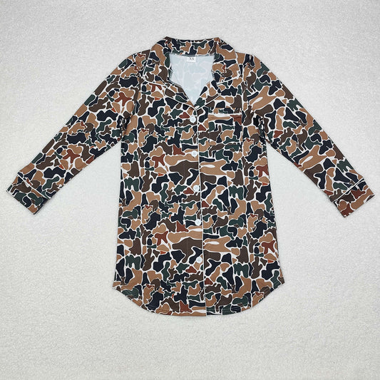 Adult Women Camo Fall Buttons Tops Pajamas Lounge Wear