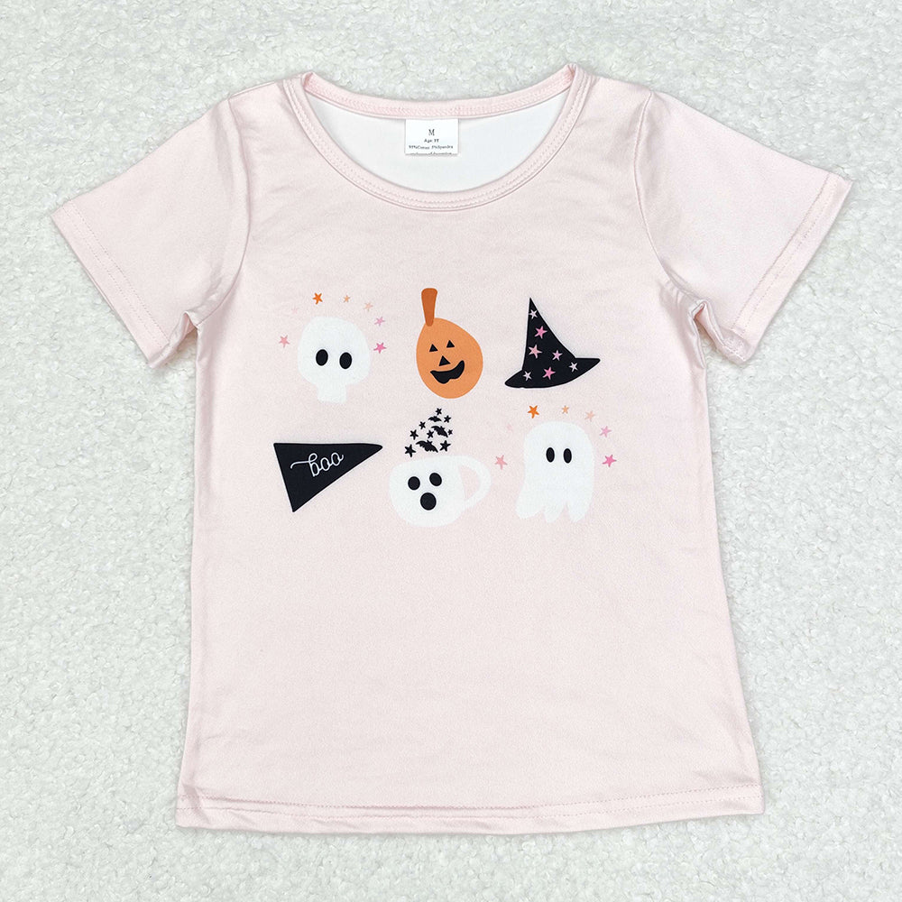 Baby Girls Halloween Pink Pumpkin Short Sleeve Tee Shirts Tops