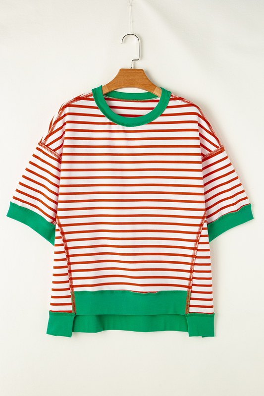 Adult Women Red Green Stripes Tee Shirts Tops Preorder