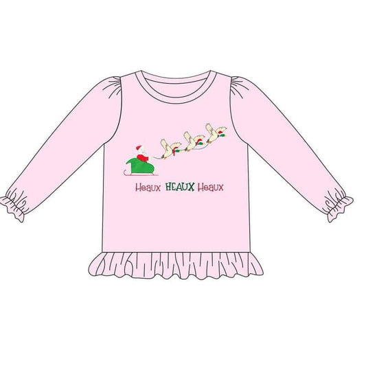 Baby Girls Pink Christmas Santa Ducks Long Sleeve Tee Shirts Tops Preorder