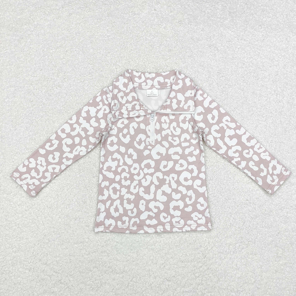 Baby Girls Khaki Leopard Zip Pullovers Tops