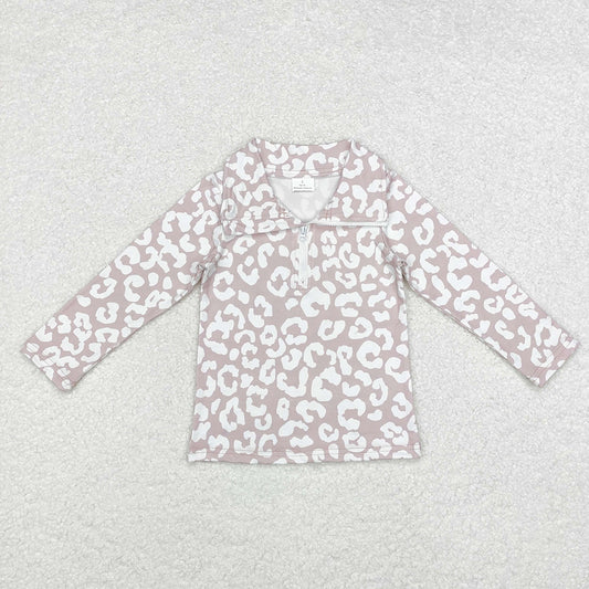 Baby Girls Khaki Leopard Zip Pullovers Tops