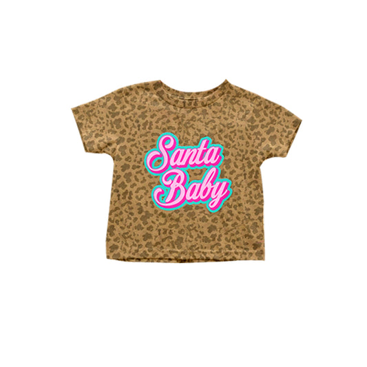 Baby Girls Santa Baby Leopard Western Short Sleeve Tee Shirts Tops Preorder