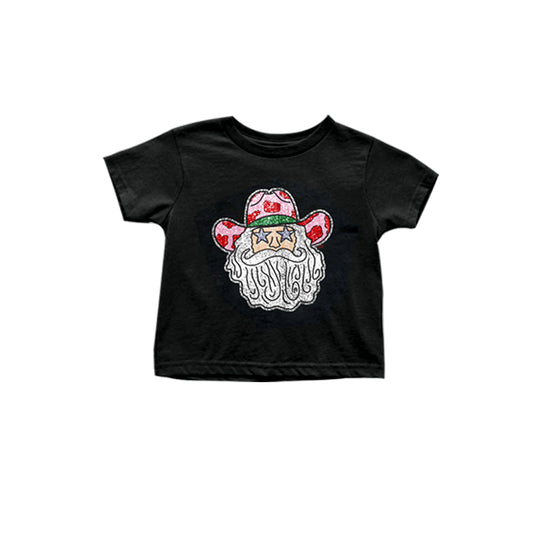 Baby Girls Black Christmas Santa Western Short Sleeve Tee Shirts Tops Preorder