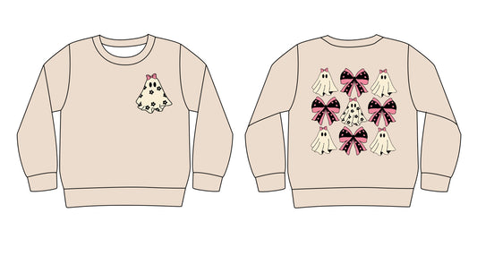 Baby Girls Halloween Ghost Bows Long Sleeve Tee Shirts Tops Preorder