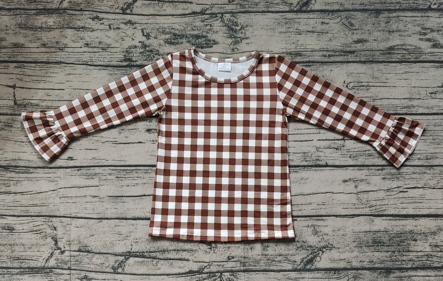 Baby Girls Brown Checkered Long Sleeve Tee Shirts Tops