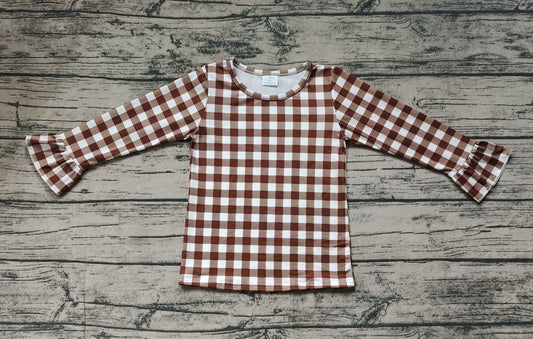 Baby Girls Brown Checkered Long Sleeve Tee Shirts Tops