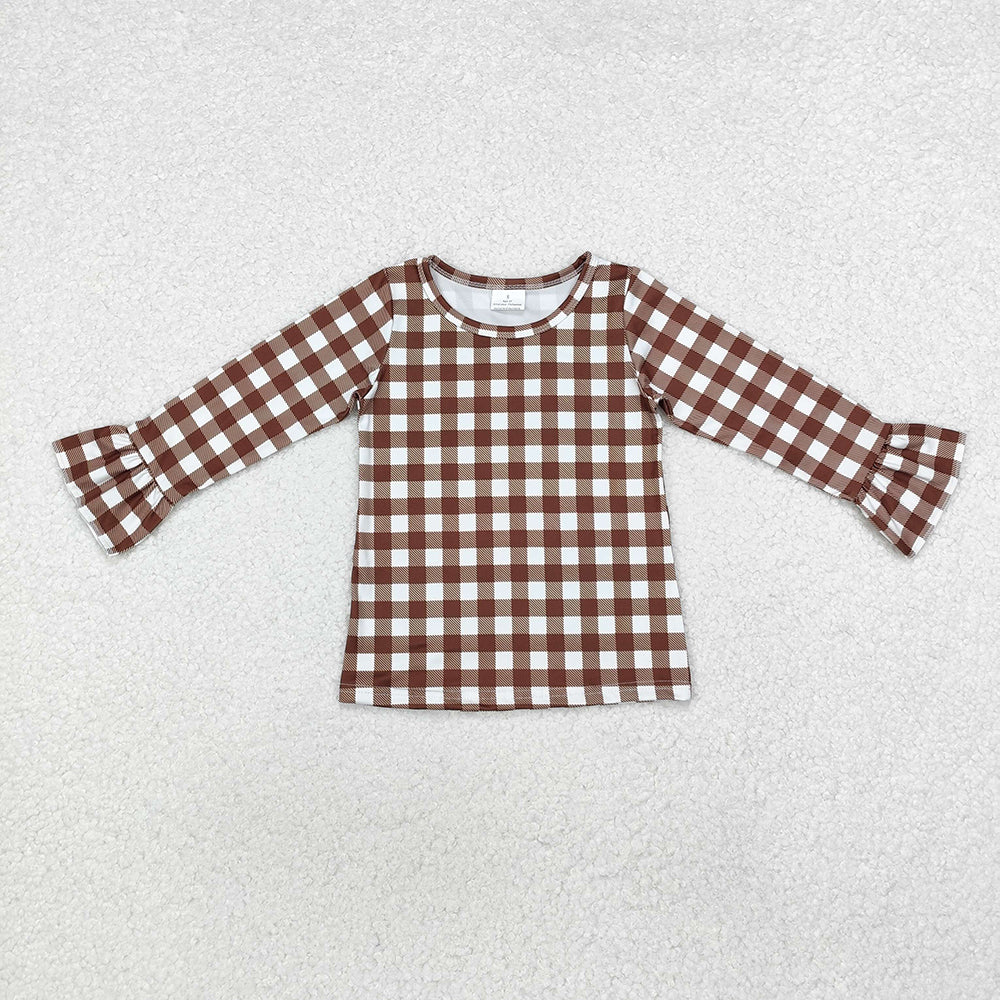Baby Girls Brown Checkered Long Sleeve Tee Shirts Tops