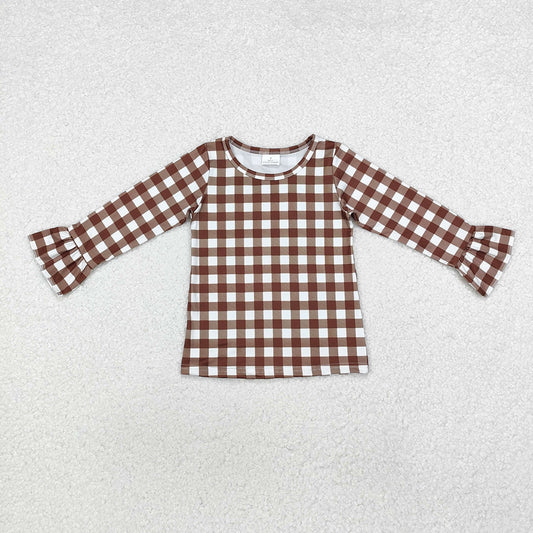 Baby Girls Brown Checkered Long Sleeve Tee Shirts Tops