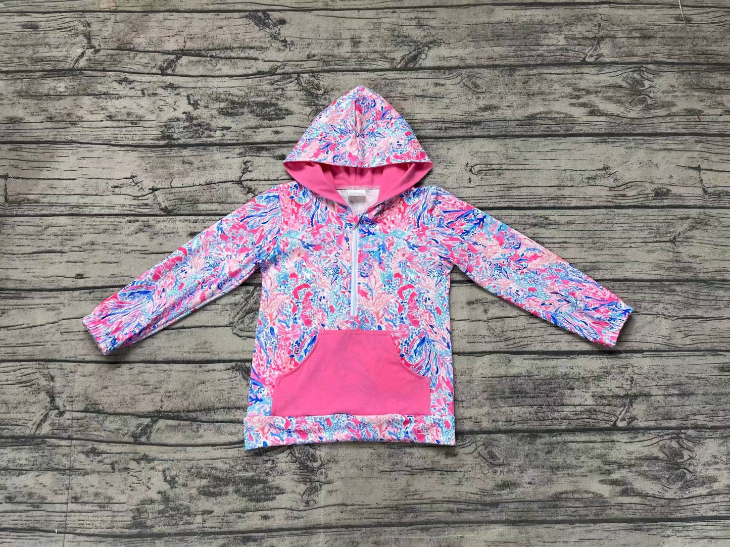 Baby Girls Pink Seaweed Hooded Long Sleeve Tops