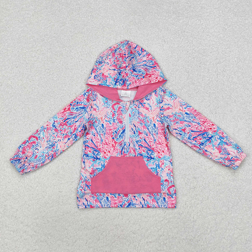 Baby Girls Pink Seaweed Hooded Long Sleeve Tops