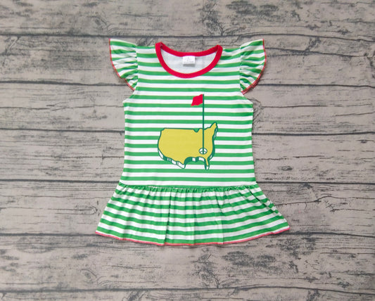 Baby Girls Green Stripes Golf Flutter Sleeve Tops Preorder