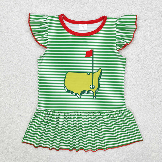 Baby Girls Green Stripes Golf Flutter Sleeve Tops